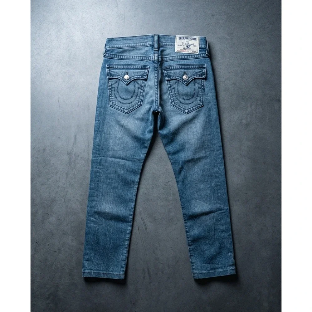 True Religion Mens 33X26 Ricky Relaxed Straight Blue Jeans Medium Wash Denim